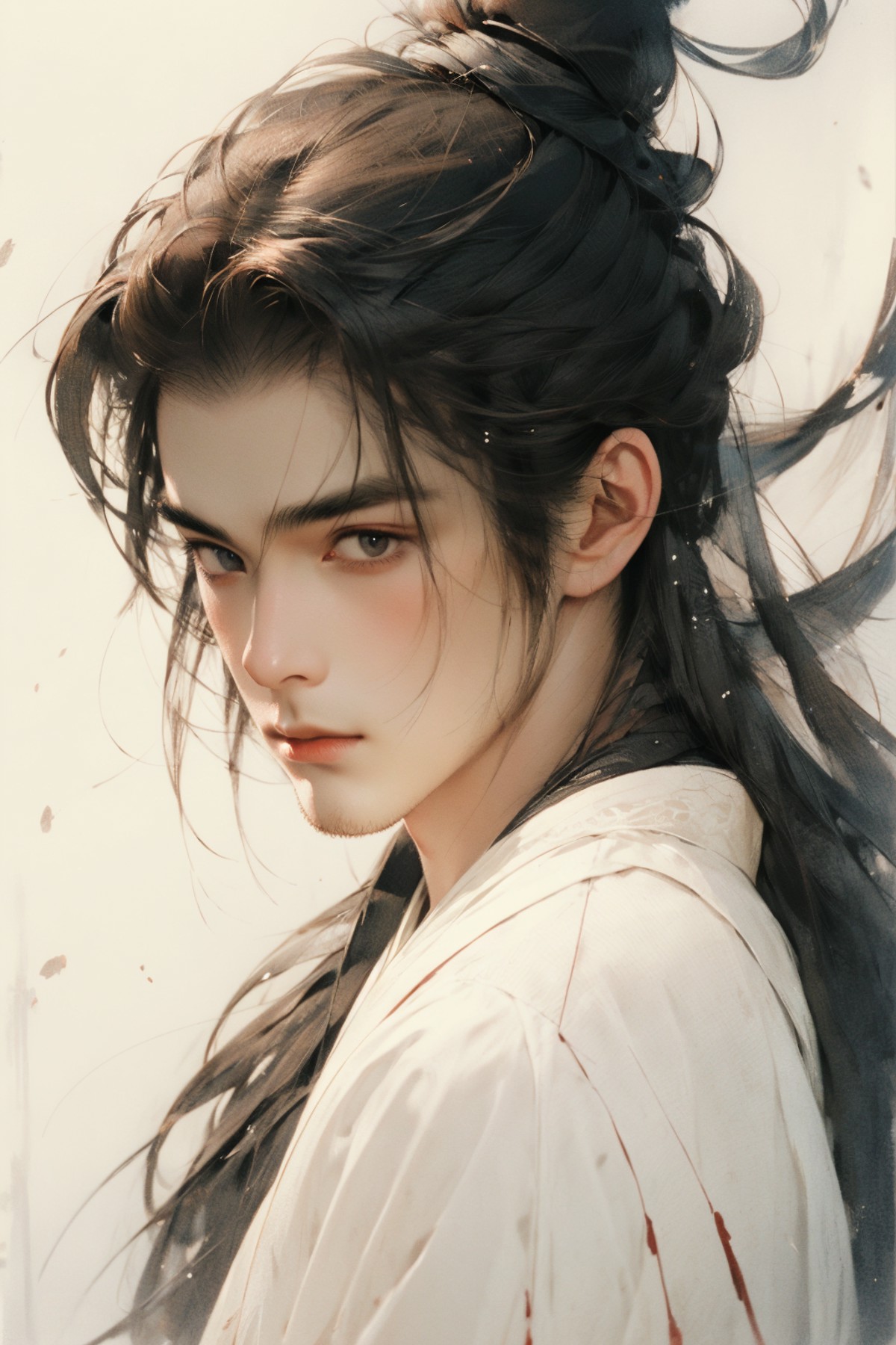 masterpiece, best quality, 8k, cinematic light, ultra high res, 1boy, solo, long hair, hanfu, looking at viewer, portrait,...
